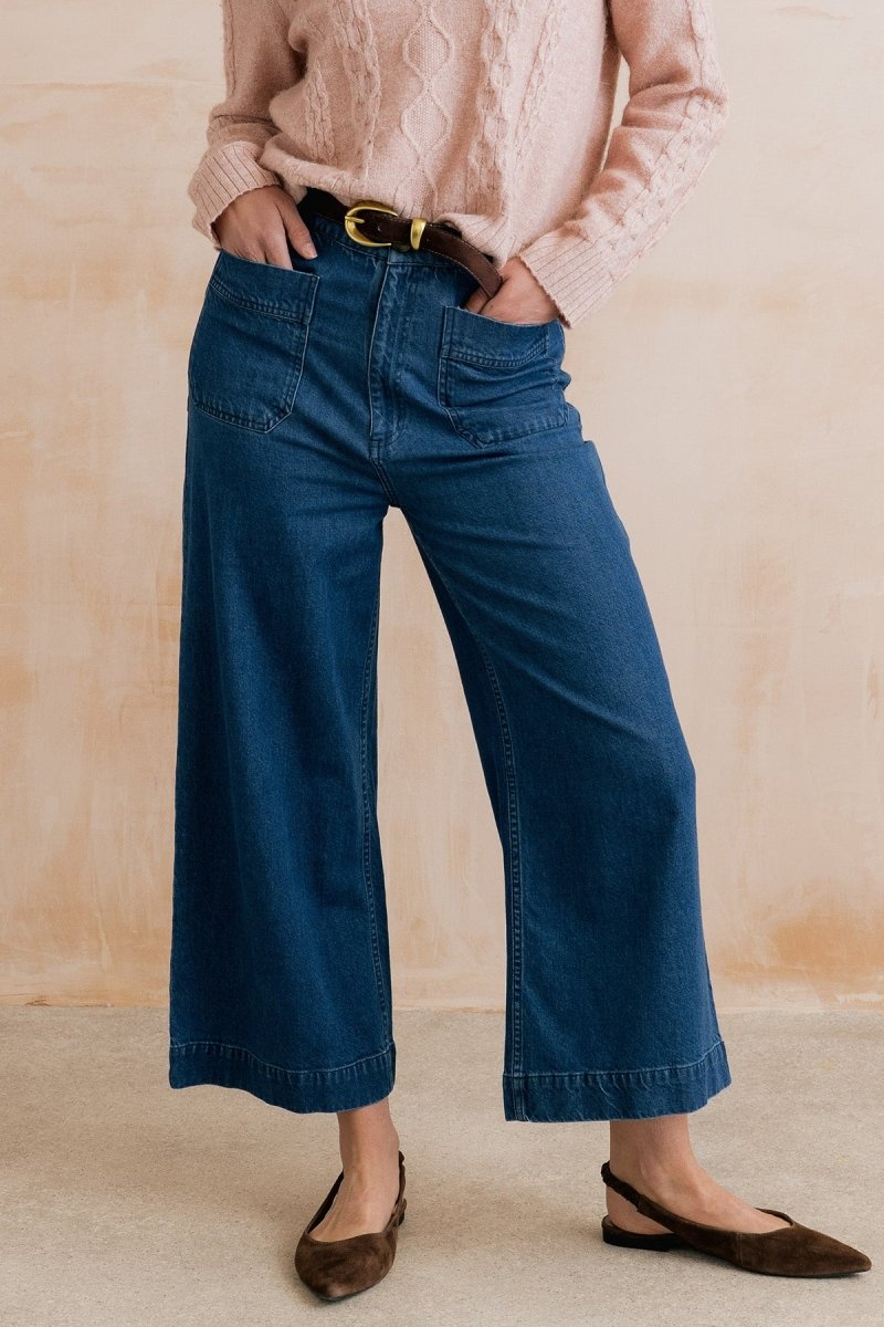 Amelia Denim Cropped Wide Leg Jeans Blue - RUTHERFORD & Co