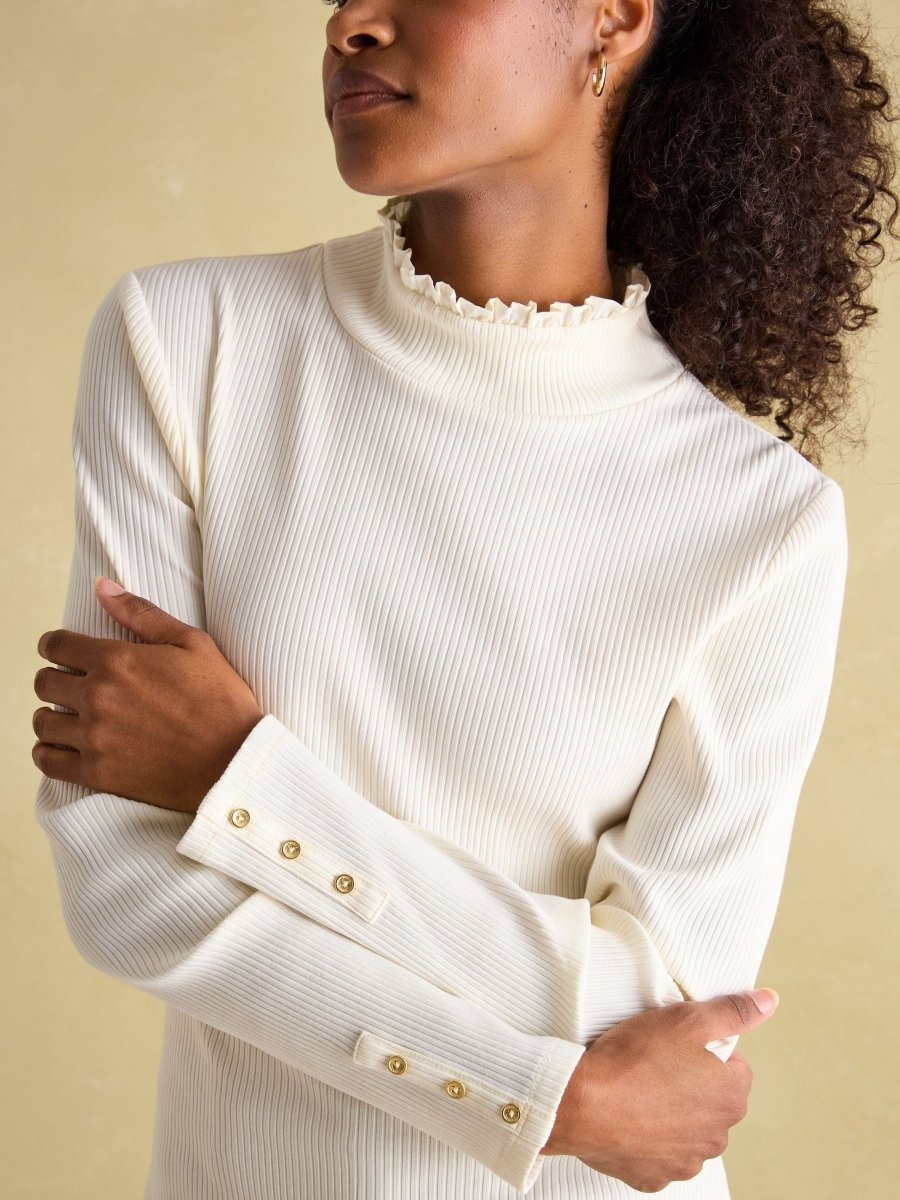 Amy Cream Ribbed Long Sleeve High Neck Jersey Top - RUTHERFORD & Co