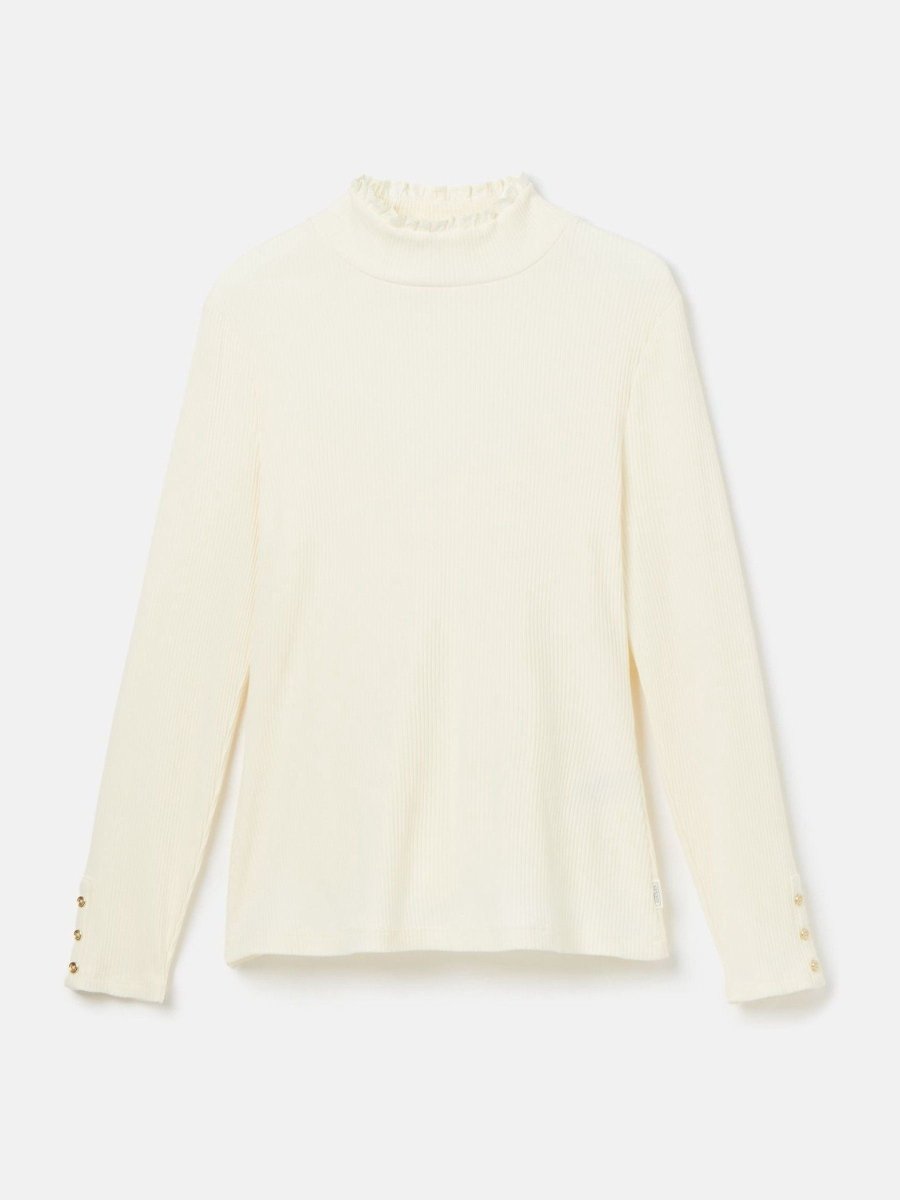 Amy Cream Ribbed Long Sleeve High Neck Jersey Top - RUTHERFORD & Co