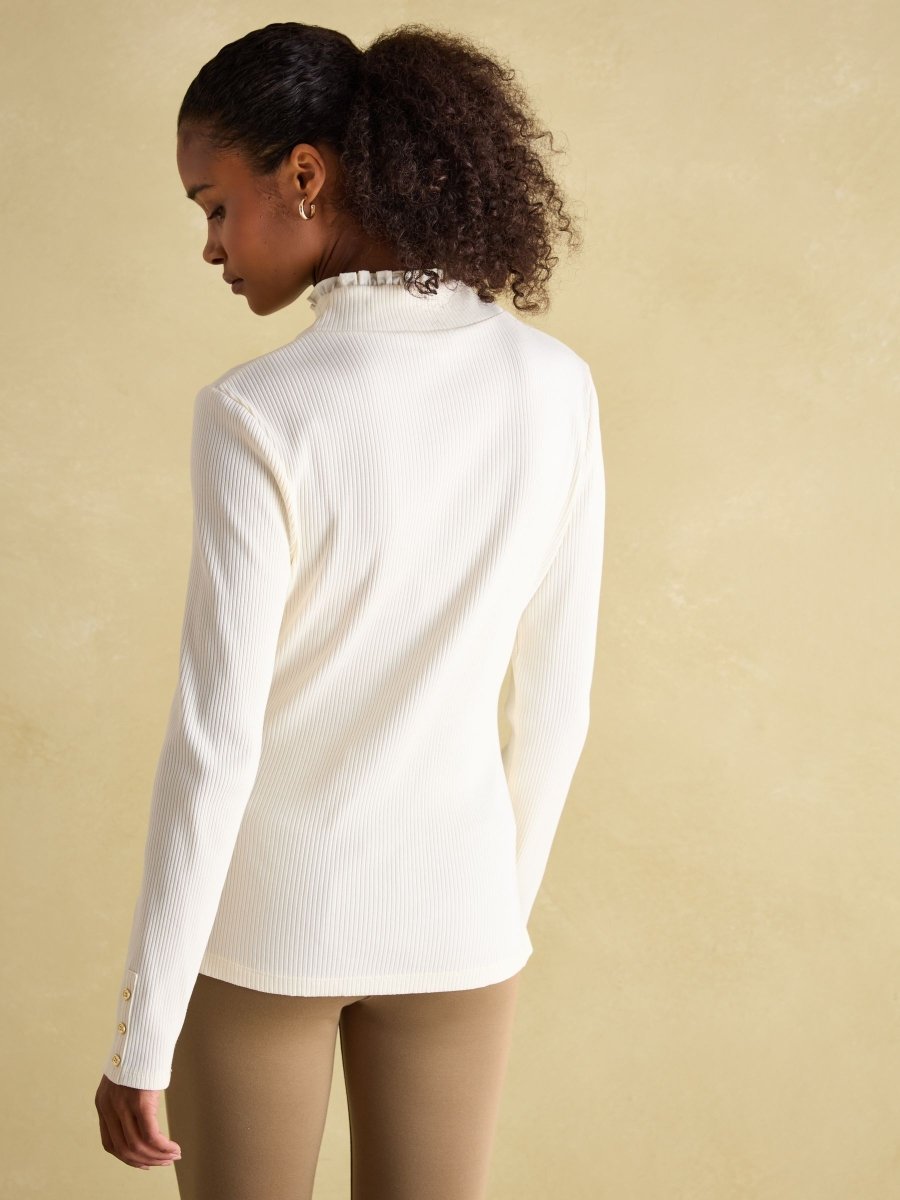 Amy Cream Ribbed Long Sleeve High Neck Jersey Top - RUTHERFORD & Co