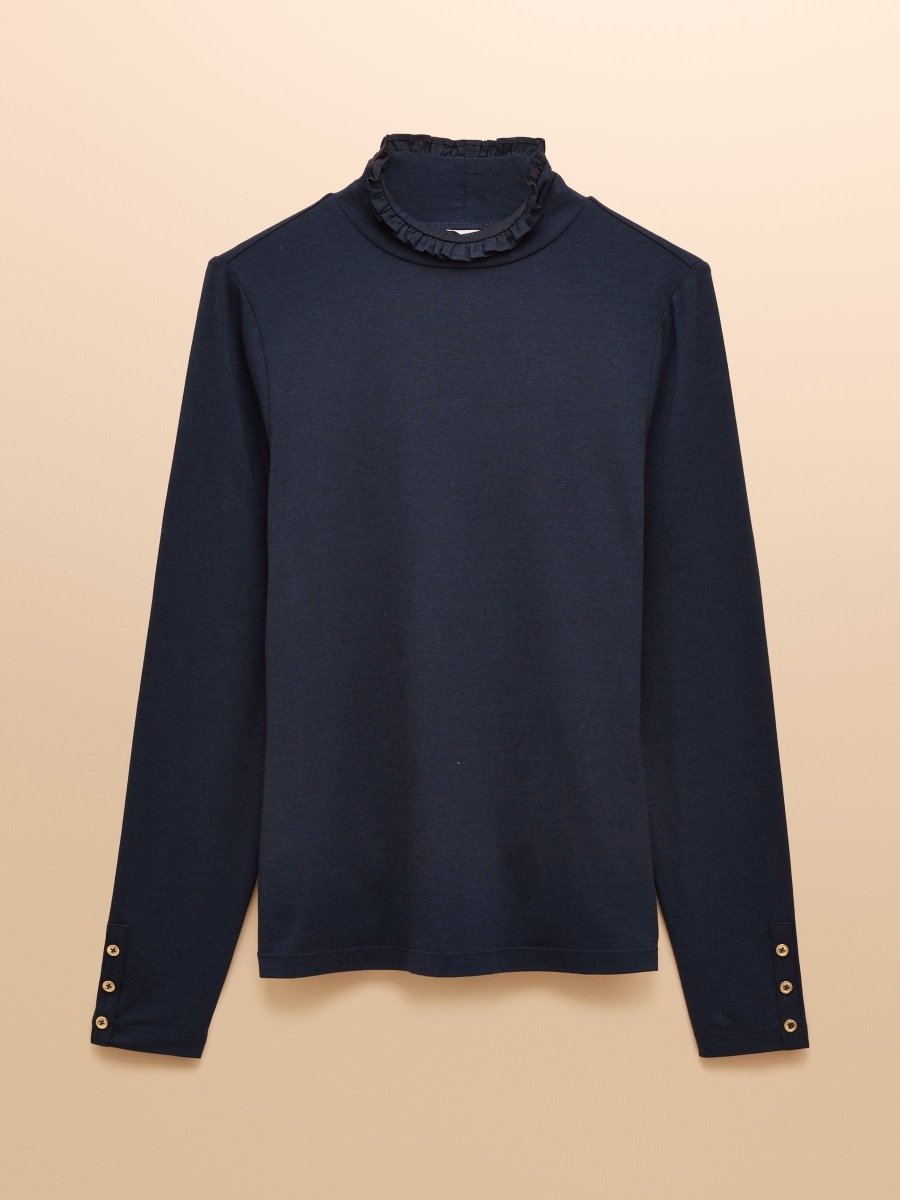 Amy Navy Long Sleeve High Neck Jersey Top - RUTHERFORD & Co