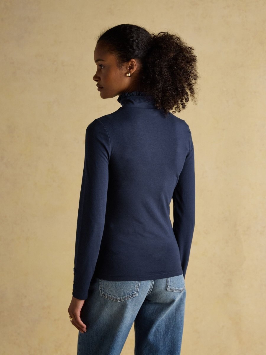 Amy Navy Long Sleeve High Neck Jersey Top - RUTHERFORD & Co