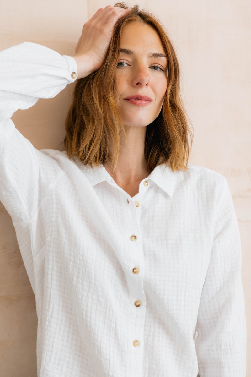 Ana Textured Organic Cotton Shirt White - RUTHERFORD & Co