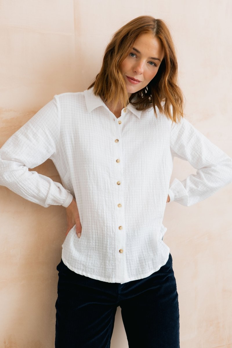 Ana Textured Organic Cotton Shirt White - RUTHERFORD & Co