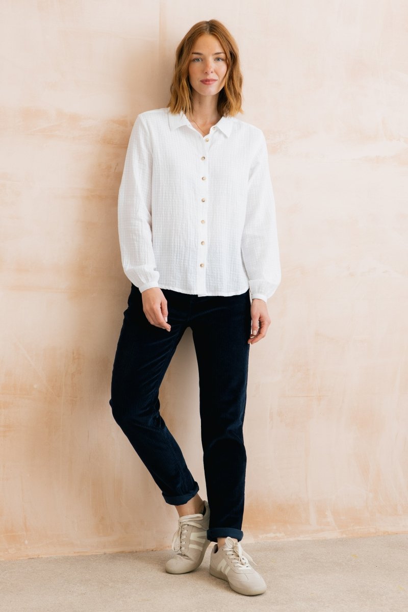 Ana Textured Organic Cotton Shirt White - RUTHERFORD & Co