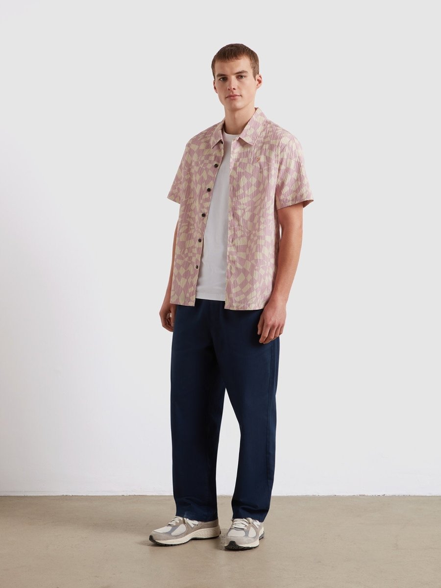 Angelo Checker Print Short Sleeve Shirt In Birch Grey - RUTHERFORD & Co