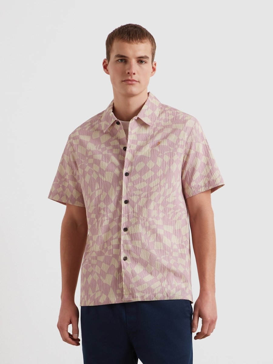 Angelo Checker Print Short Sleeve Shirt In Birch Grey - RUTHERFORD & Co