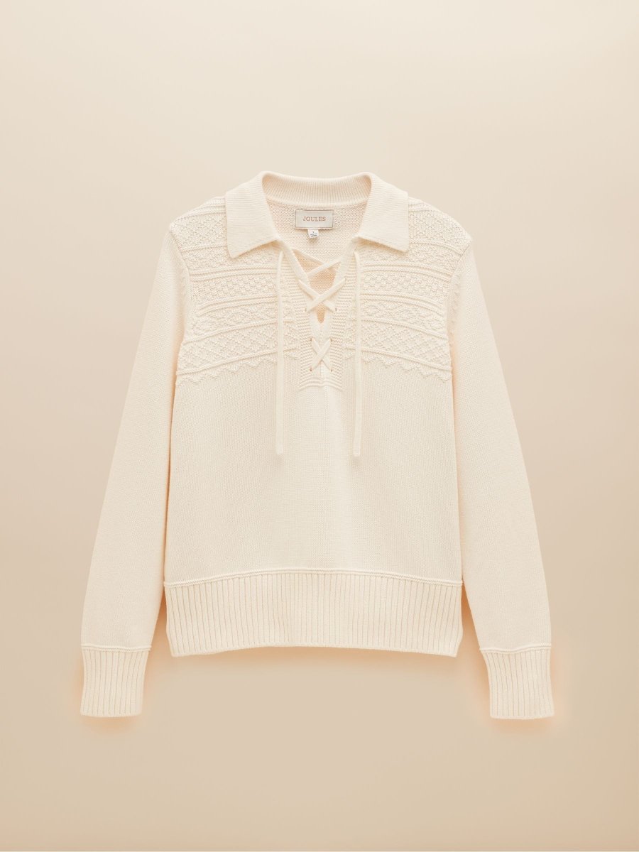Annie Cream Lace Up Collared Cotton Jumper - RUTHERFORD & Co