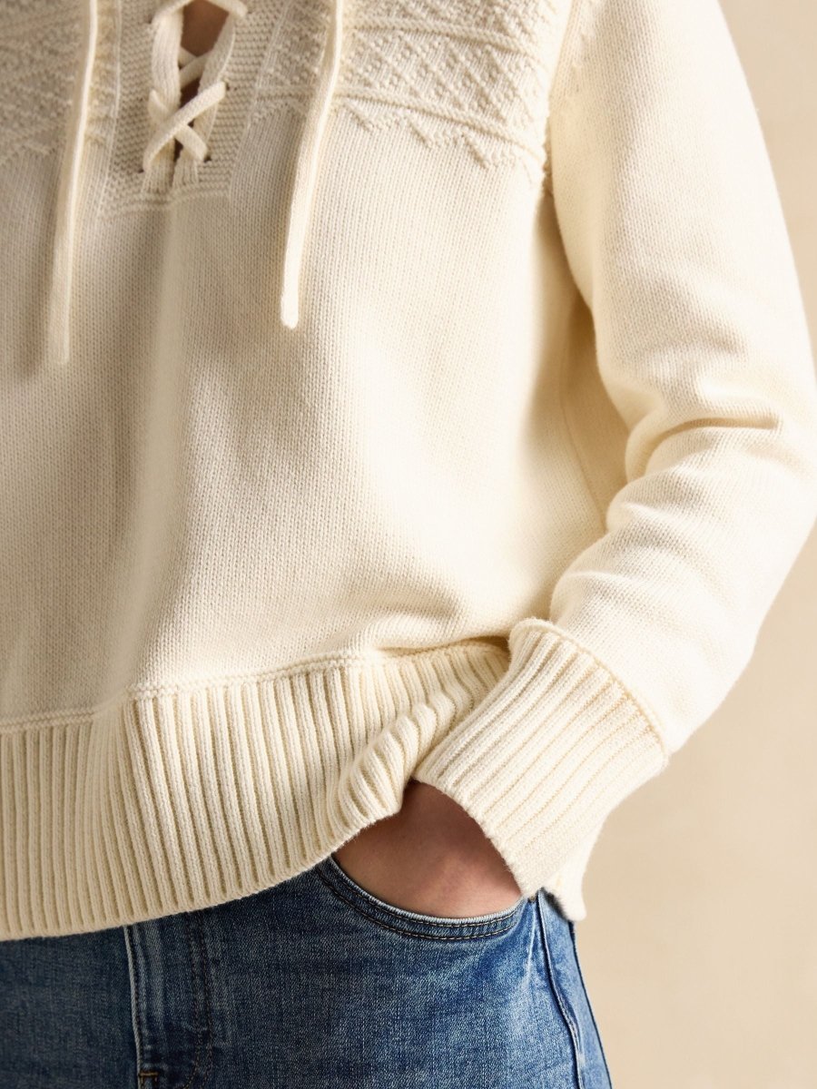 Annie Cream Lace Up Collared Cotton Jumper - RUTHERFORD & Co