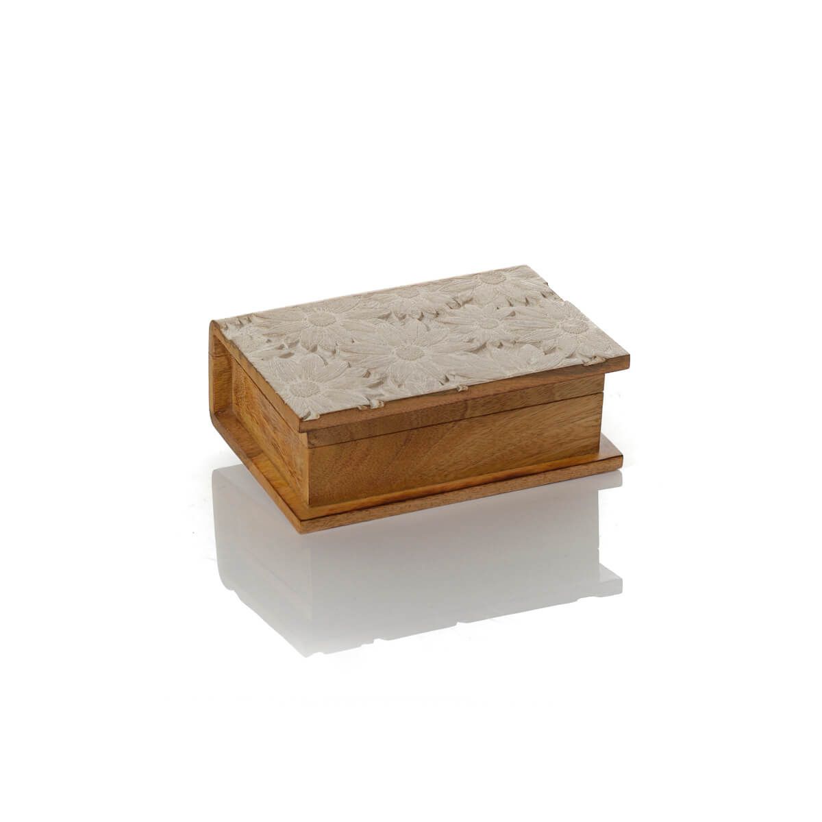Antique White Mango Wood Embossed Flower Design Book Storage Box - RUTHERFORD & Co