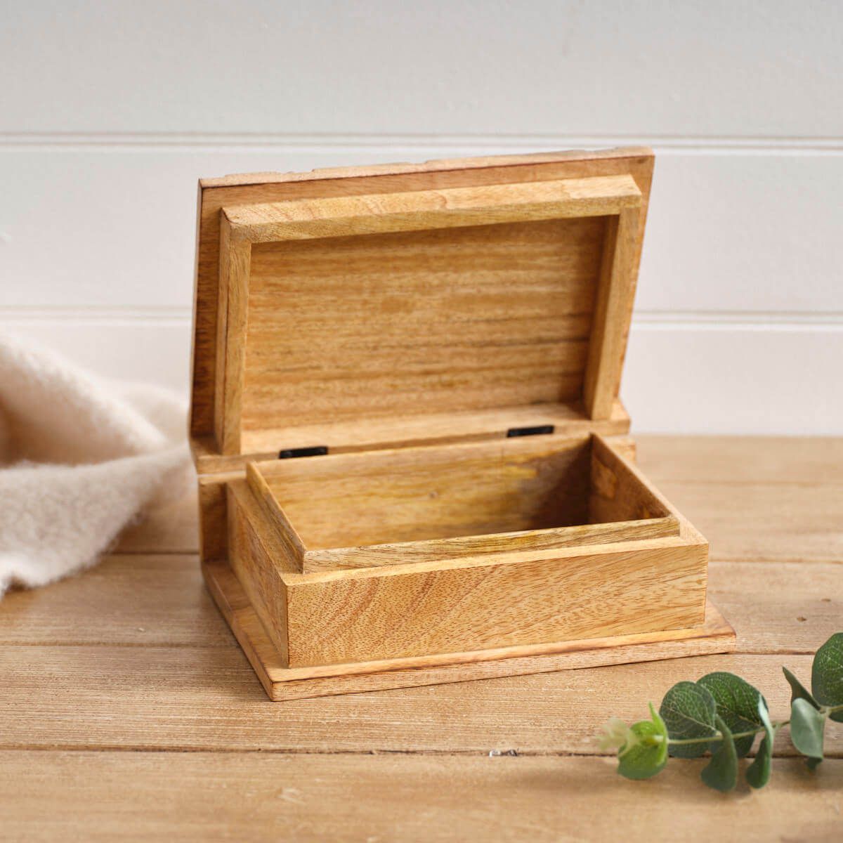 Antique White Mango Wood Embossed Flower Design Book Storage Box - RUTHERFORD & Co