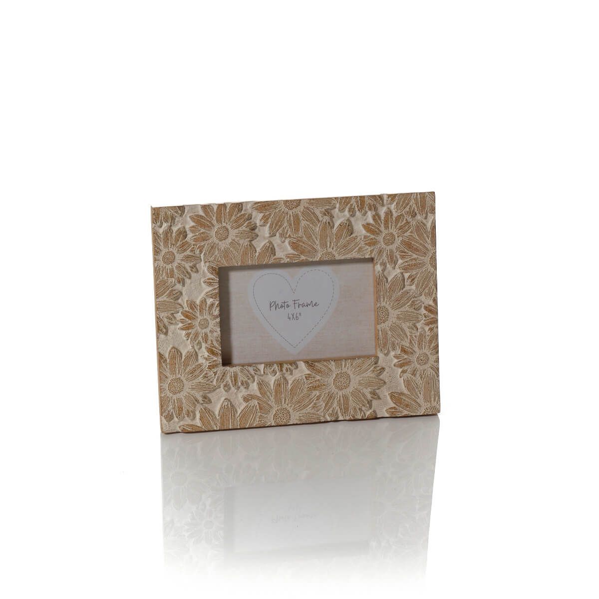 Antique White Mango Wood Embossed Flower Design Photo Frame 4x6 Insert - RUTHERFORD & Co