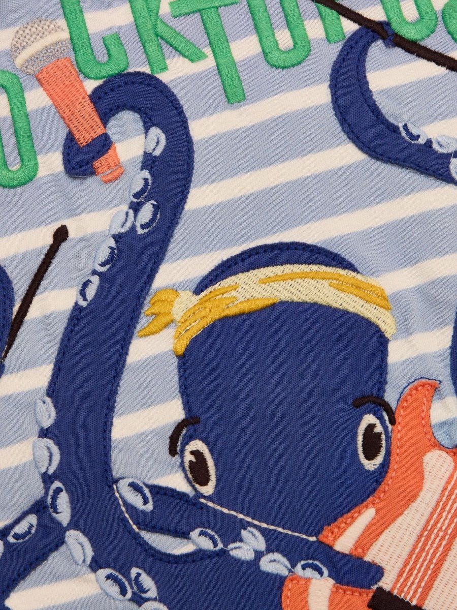 Archie Blue/White Cotton Short Sleeve Applique T-Shirt - RUTHERFORD & Co