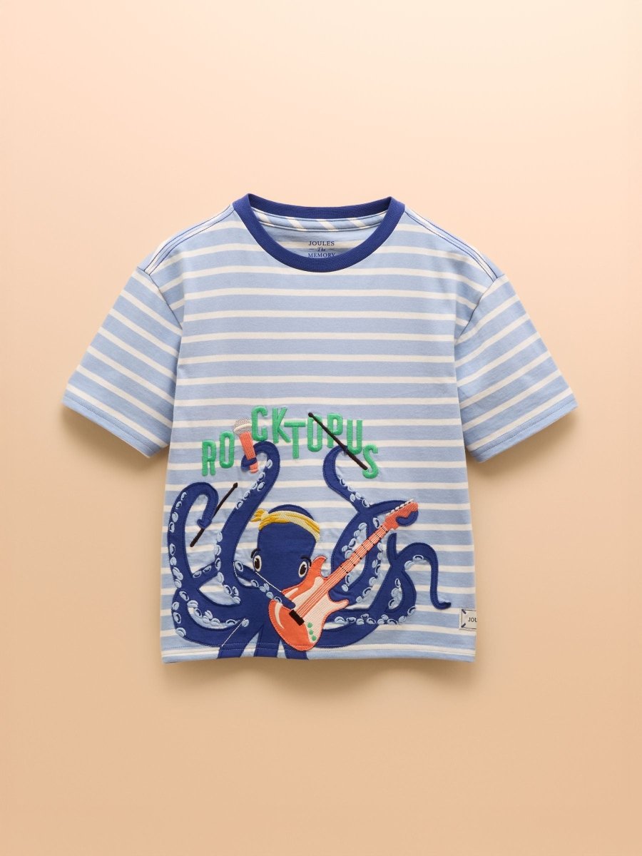 Archie Blue/White Cotton Short Sleeve Applique T-Shirt - RUTHERFORD & Co