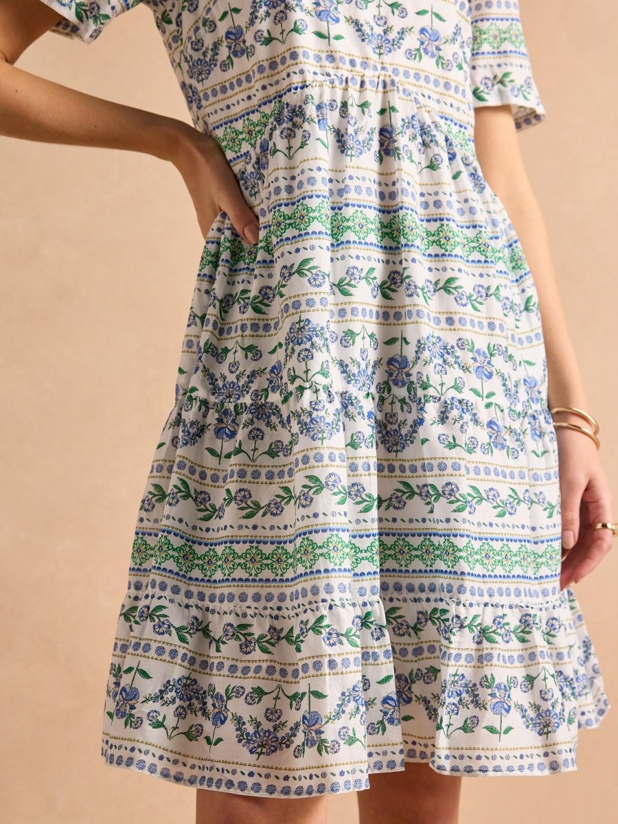 Ariella Blue Cotton Tiered Dress - RUTHERFORD & Co