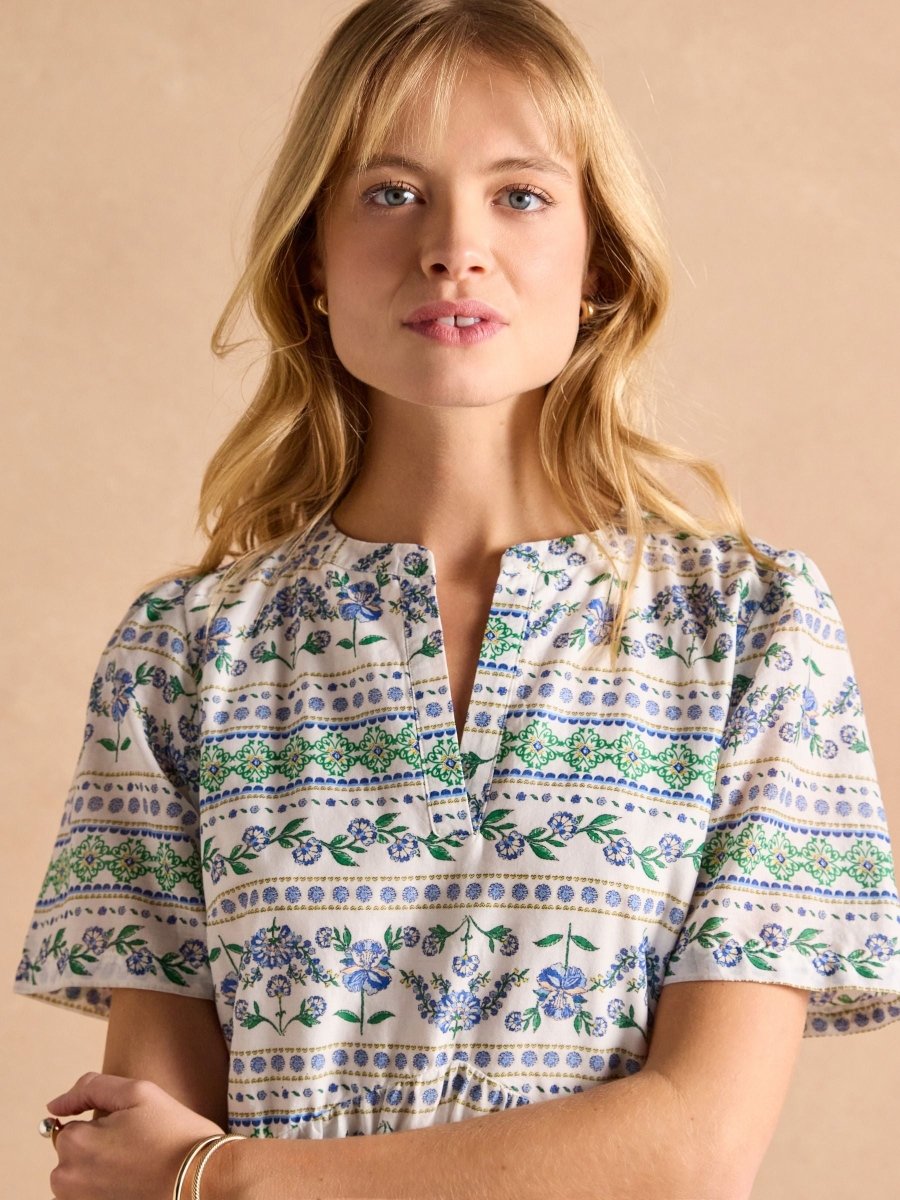 Ariella Blue Cotton Tiered Dress - RUTHERFORD & Co