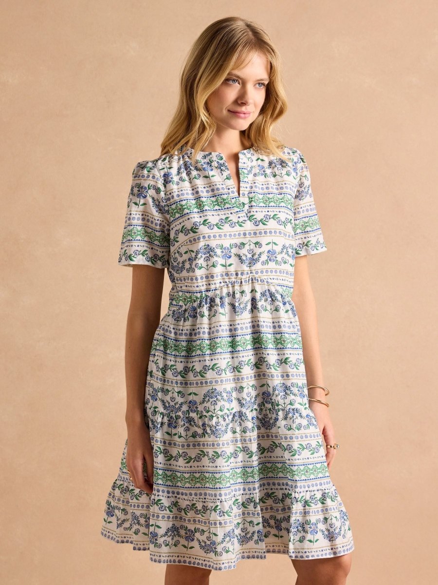 Ariella Blue Cotton Tiered Dress - RUTHERFORD & Co