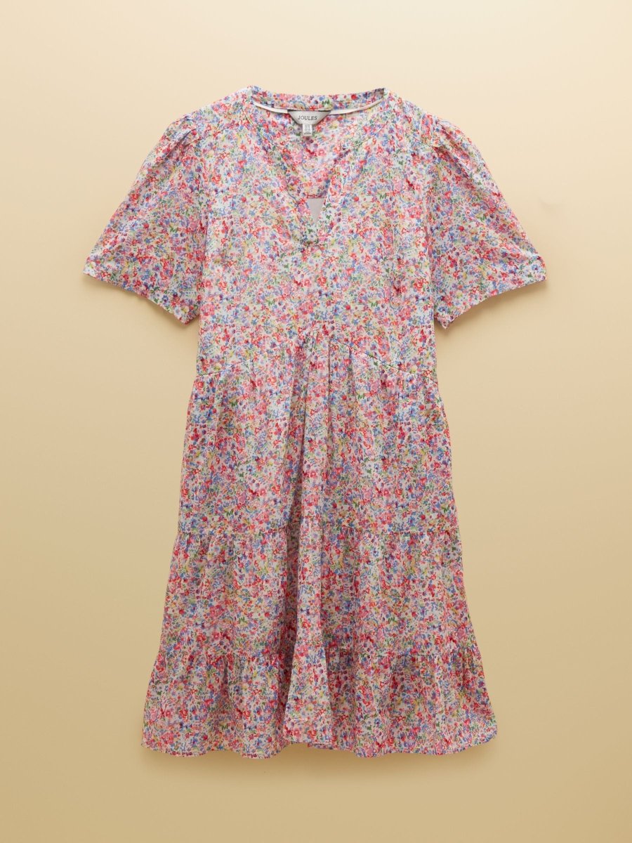 Ariella Pink Ditsy Cotton Tiered Knee Length Dress - RUTHERFORD & Co