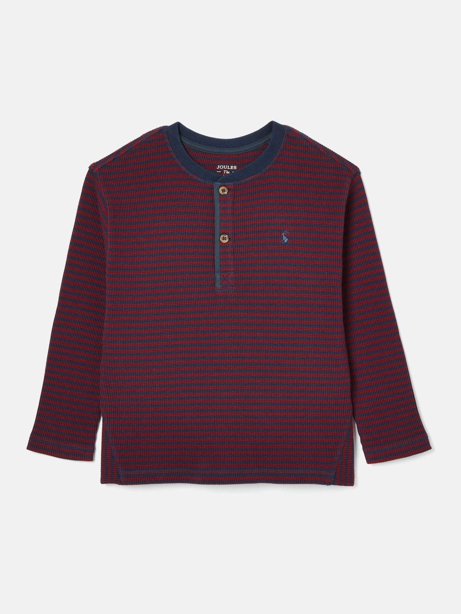 Arthur Berry Red & Navy Stripe Henley Top - RUTHERFORD & Co