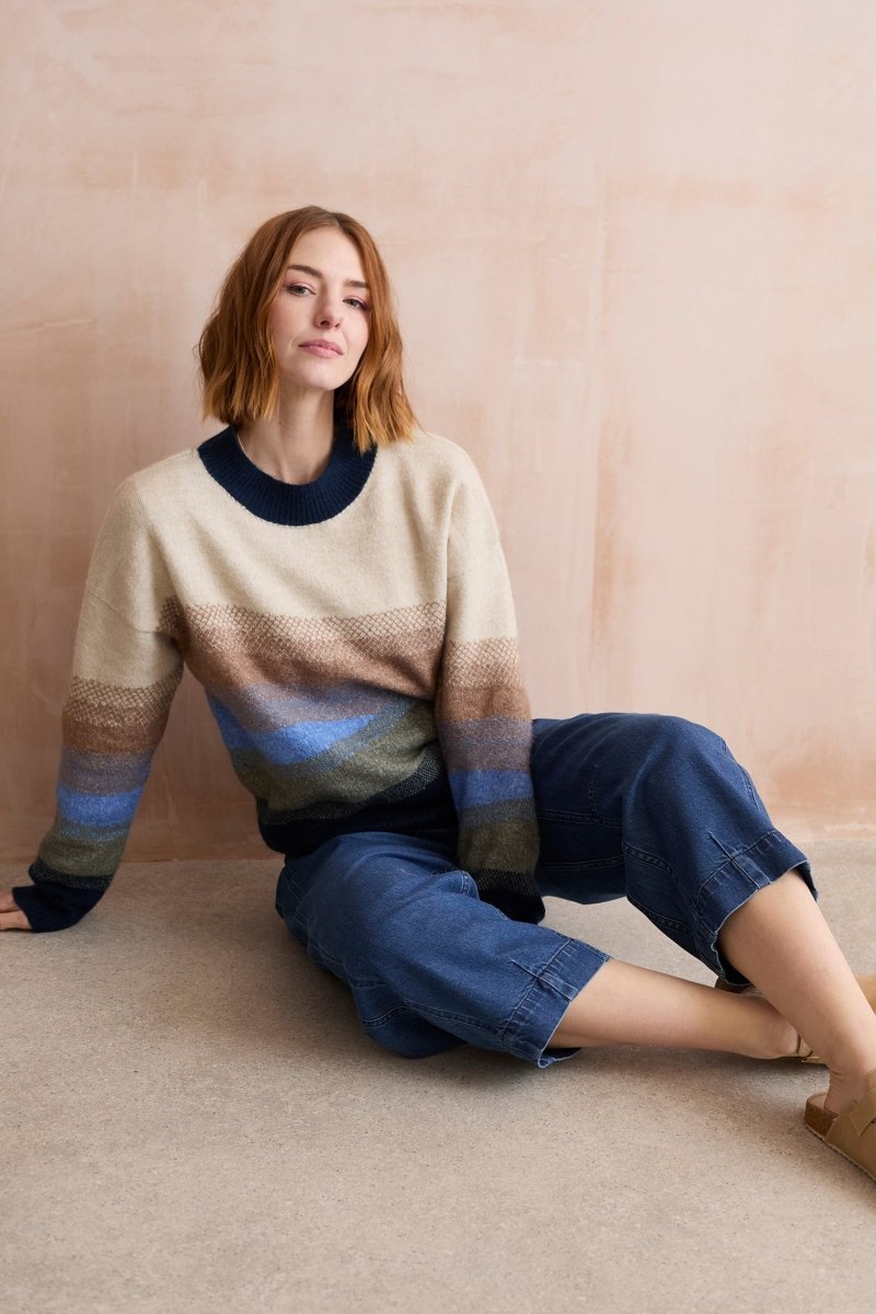 Artist Ombre Colour Block Knitted Jumper Oatmeal Multi - RUTHERFORD & Co