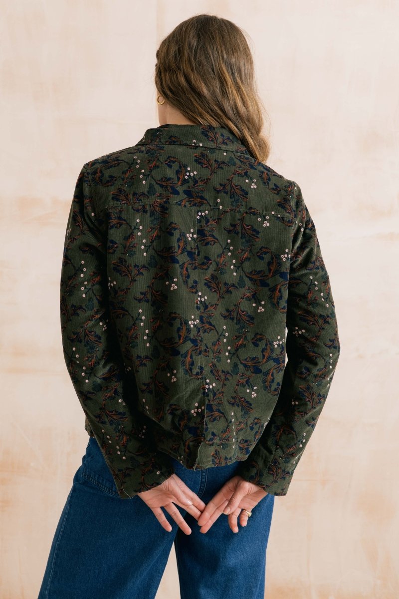 Ash Cotton Pincord Printed Jacket Dark Olive - RUTHERFORD & Co
