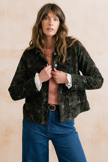 Ash Cotton Pincord Printed Jacket Dark Olive - RUTHERFORD & Co