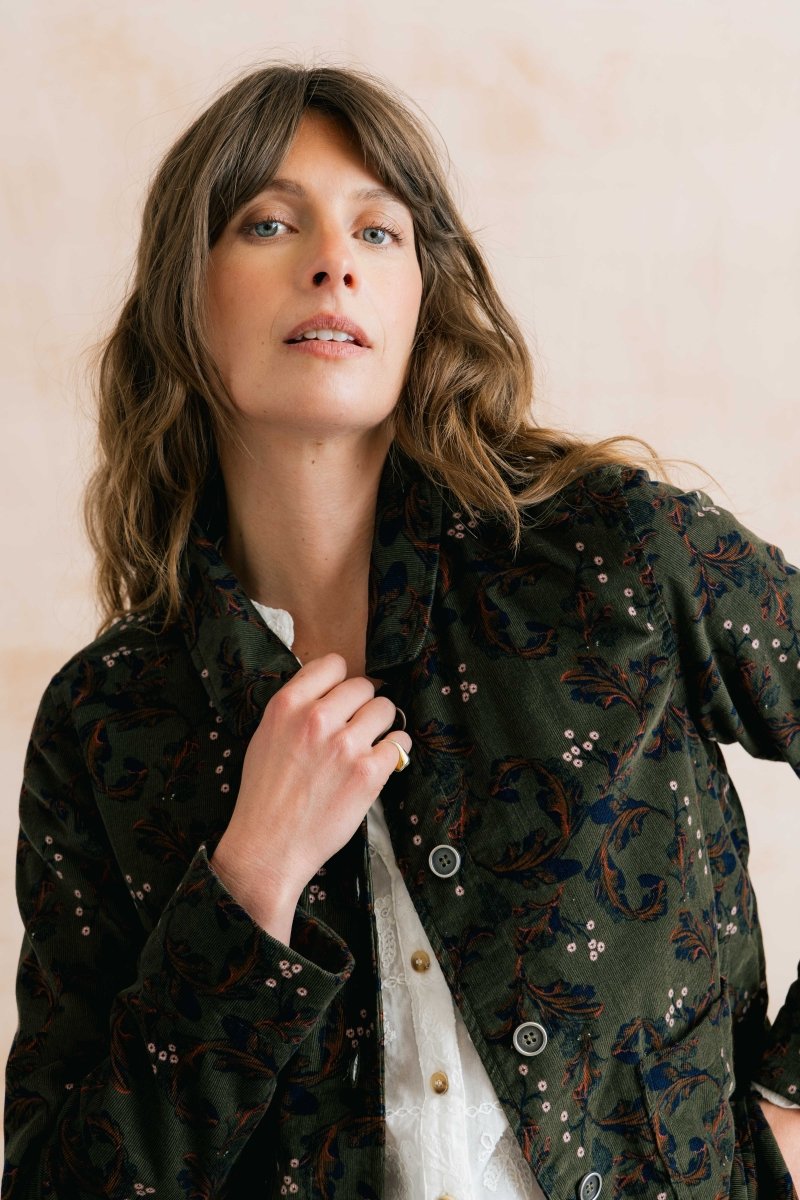 Ash Cotton Pincord Printed Jacket Dark Olive - RUTHERFORD & Co