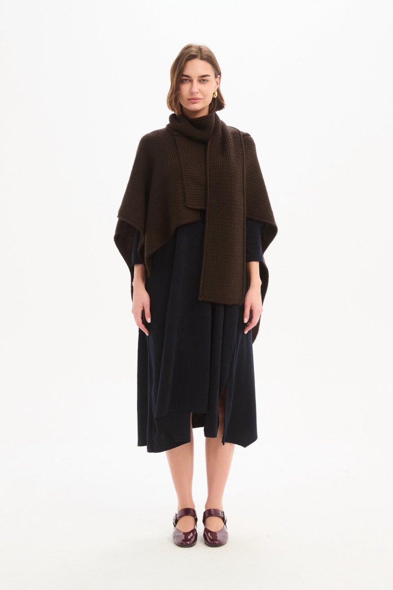 Asymmetric Wrap Knit Chocolate - RUTHERFORD & Co