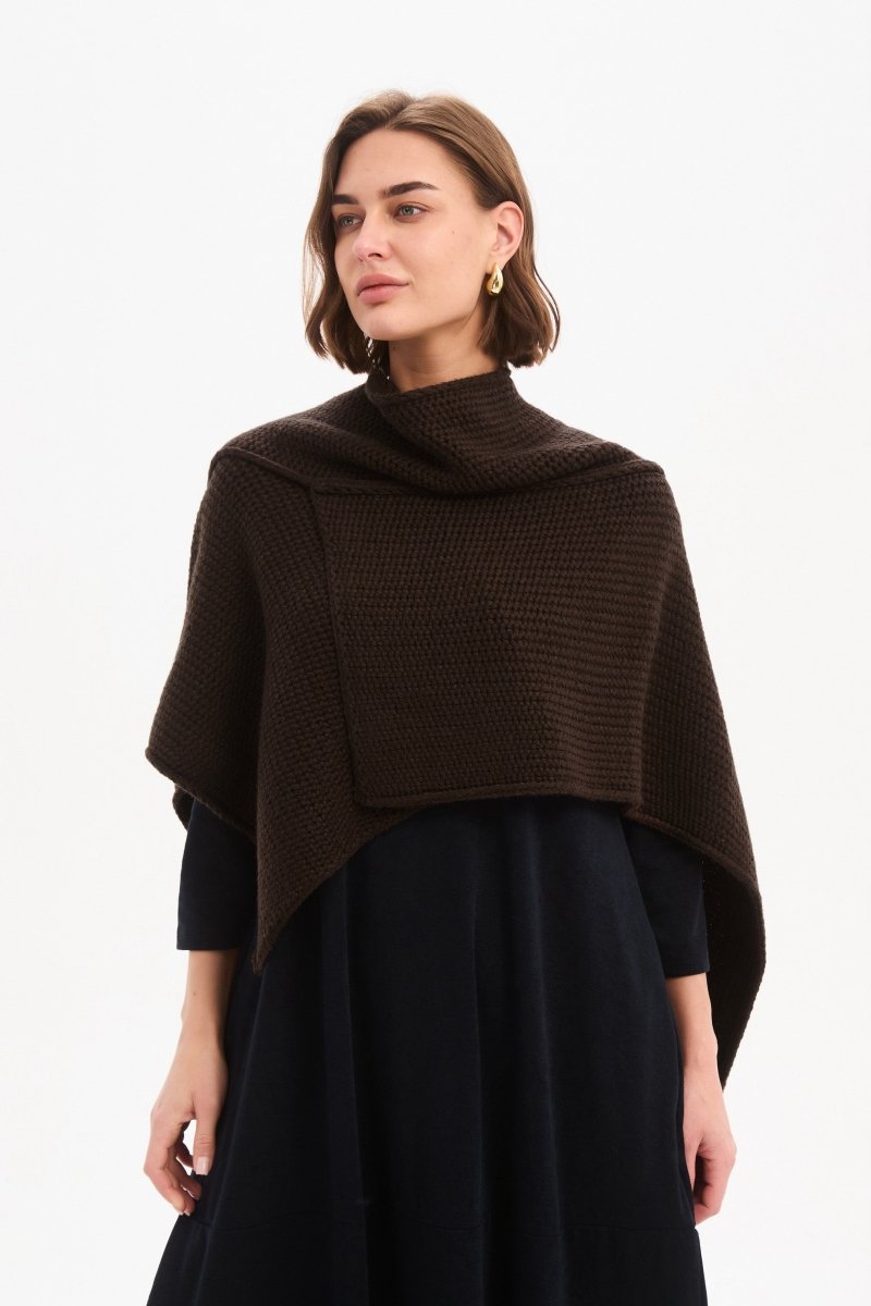 Asymmetric Wrap Knit Chocolate - RUTHERFORD & Co