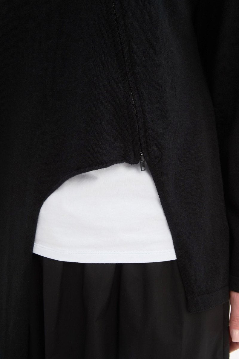 Asymmetric Zip Detail Knit Black - RUTHERFORD & Co