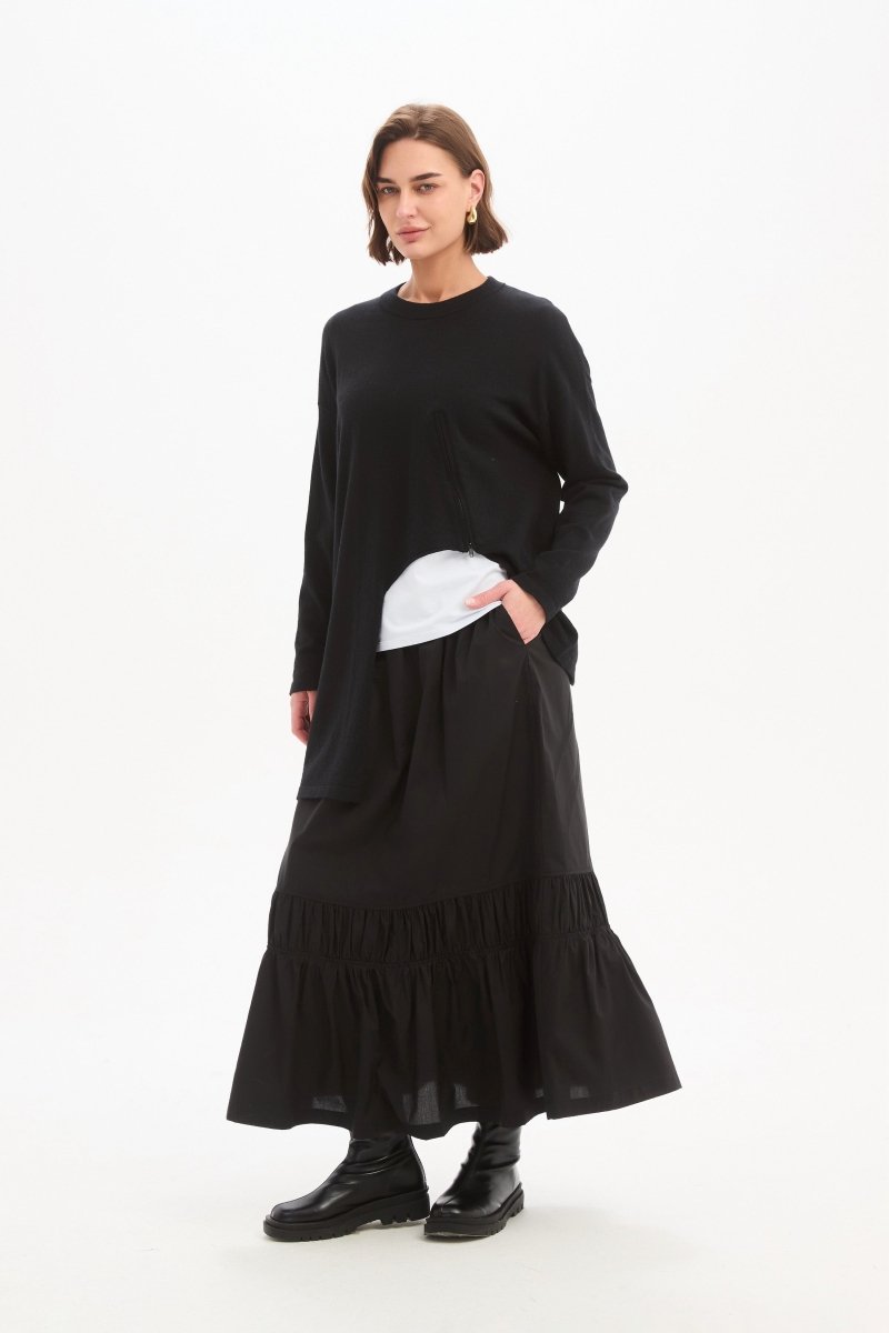 Asymmetric Zip Detail Knit Black - RUTHERFORD & Co