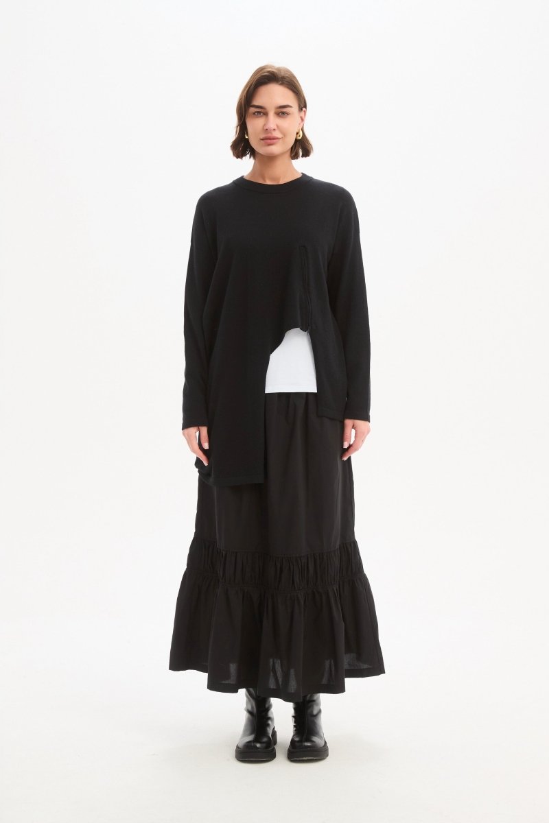 Asymmetric Zip Detail Knit Black - RUTHERFORD & Co