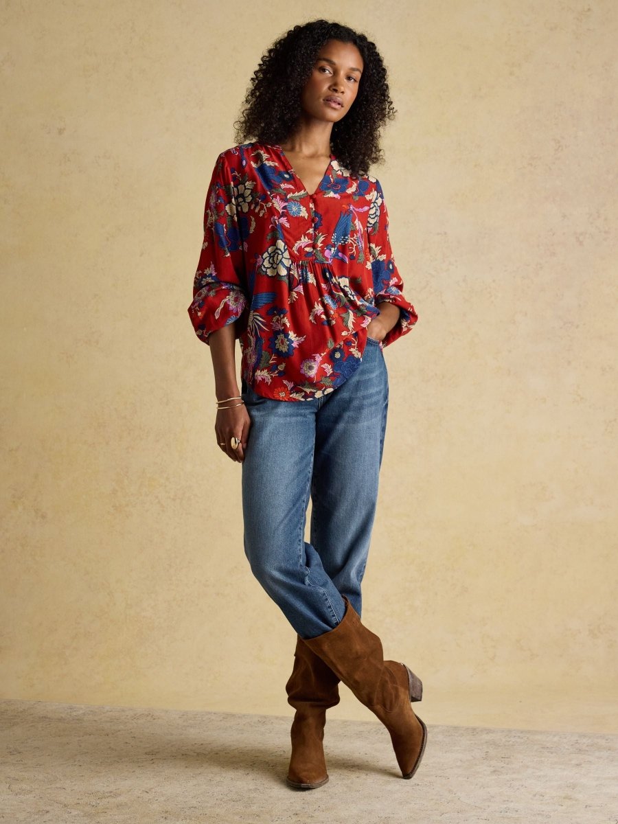 Ava Red Popover Blouse - RUTHERFORD & Co