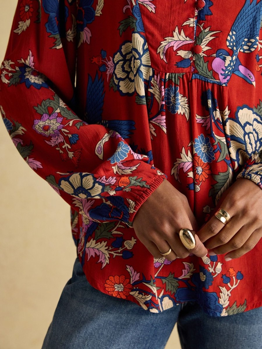 Ava Red Popover Blouse - RUTHERFORD & Co