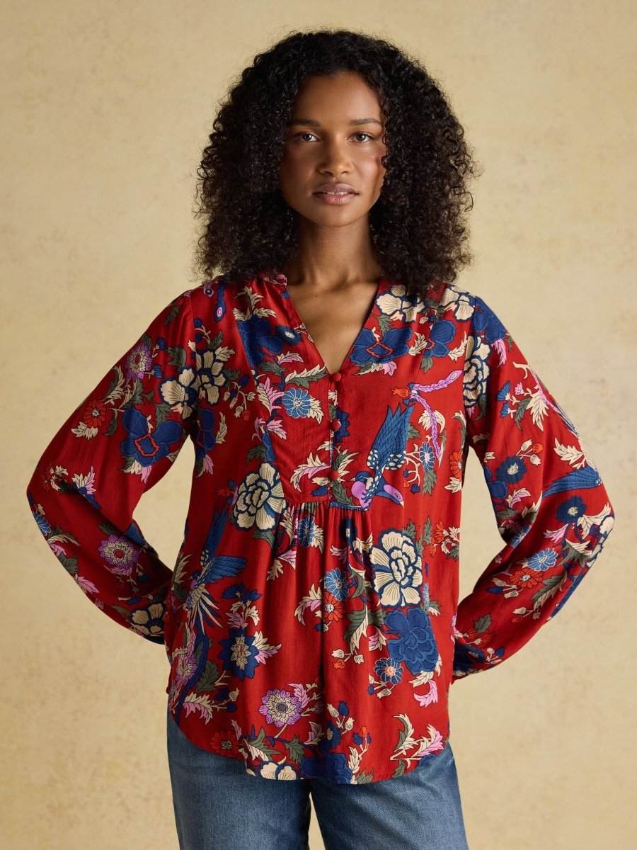 Ava Red Popover Blouse - RUTHERFORD & Co