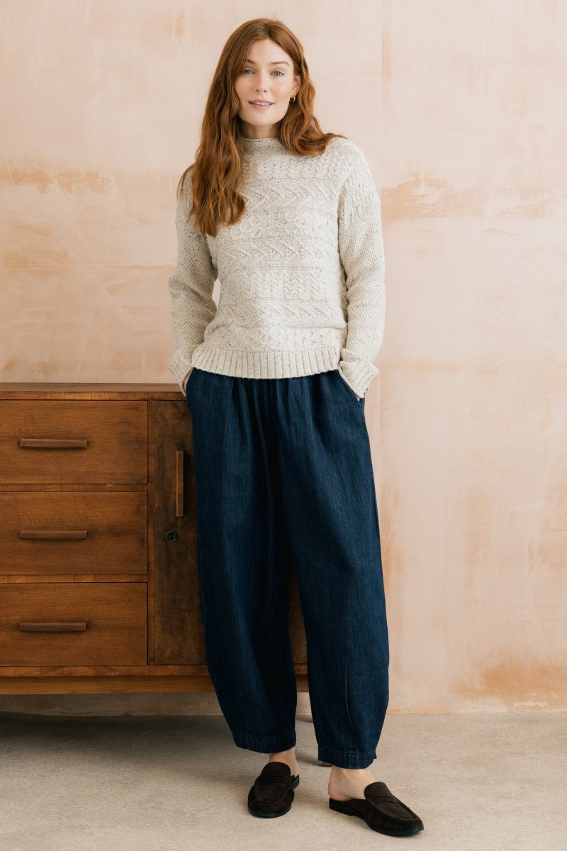 Ayla Relaxed Denim Barrel Leg Trousers Dark Wash - RUTHERFORD & Co