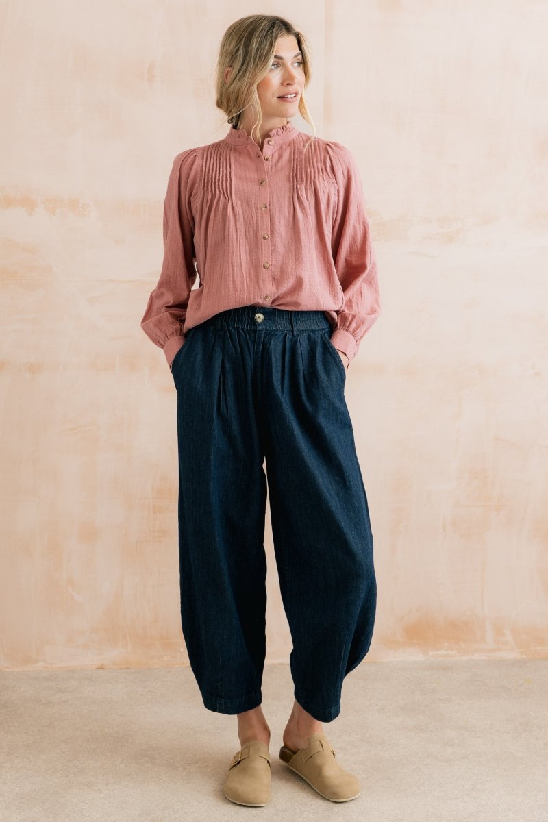 Ayla Relaxed Denim Barrel Leg Trousers Dark Wash - RUTHERFORD & Co