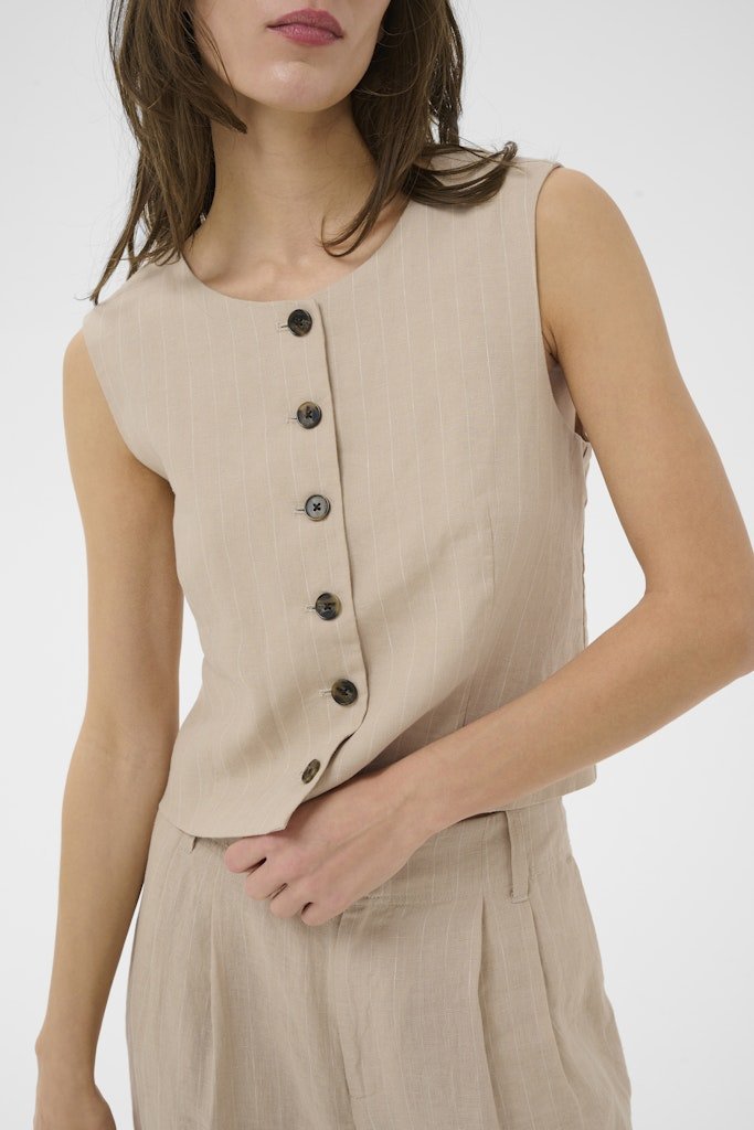 AzaniaPW Wa Waistcoat - Neutral Pinstripe - RUTHERFORD & Co