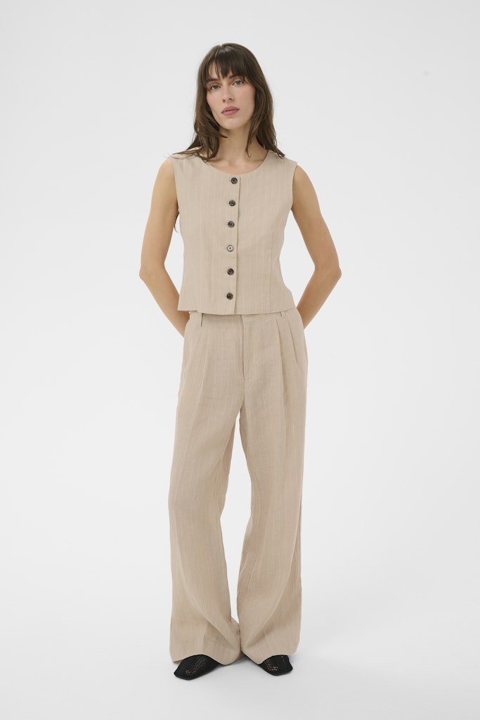 AzaniaPW Wa Waistcoat - Neutral Pinstripe - RUTHERFORD & Co