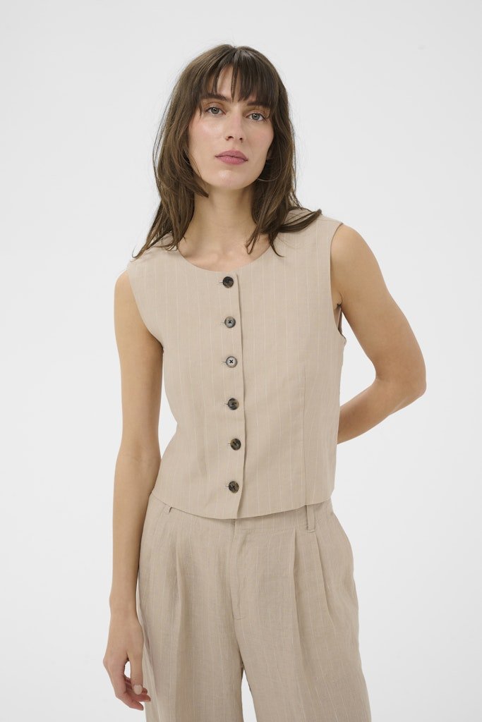 AzaniaPW Wa Waistcoat - Neutral Pinstripe - RUTHERFORD & Co