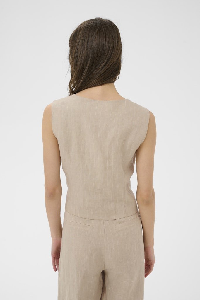 AzaniaPW Wa Waistcoat - Neutral Pinstripe - RUTHERFORD & Co