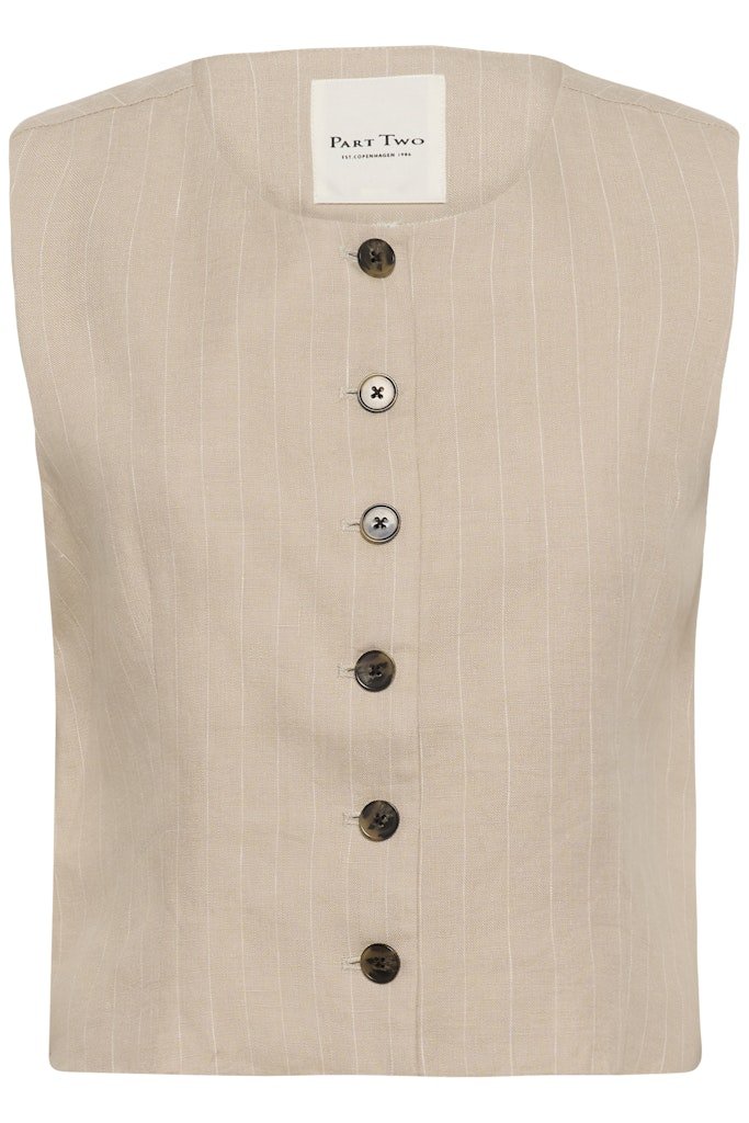 AzaniaPW Wa Waistcoat - Neutral Pinstripe - RUTHERFORD & Co