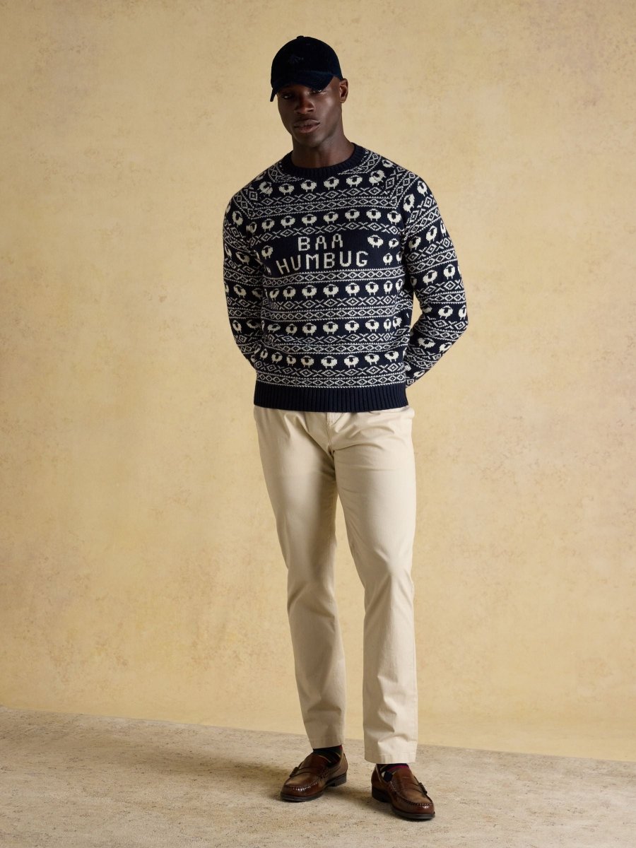 Baa Humbug Navy Intarsia Christmas Jumper - RUTHERFORD & Co