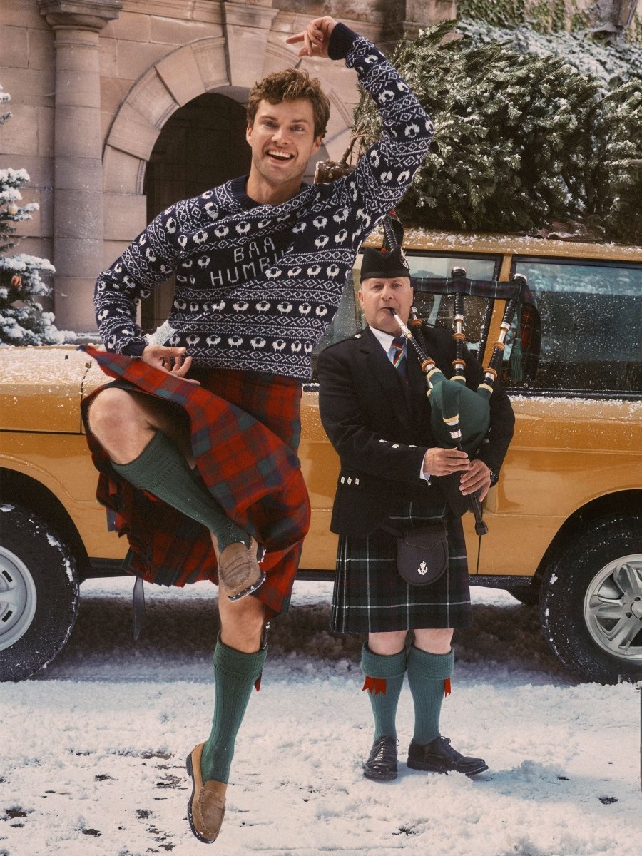 Baa Humbug Navy Intarsia Christmas Jumper - RUTHERFORD & Co