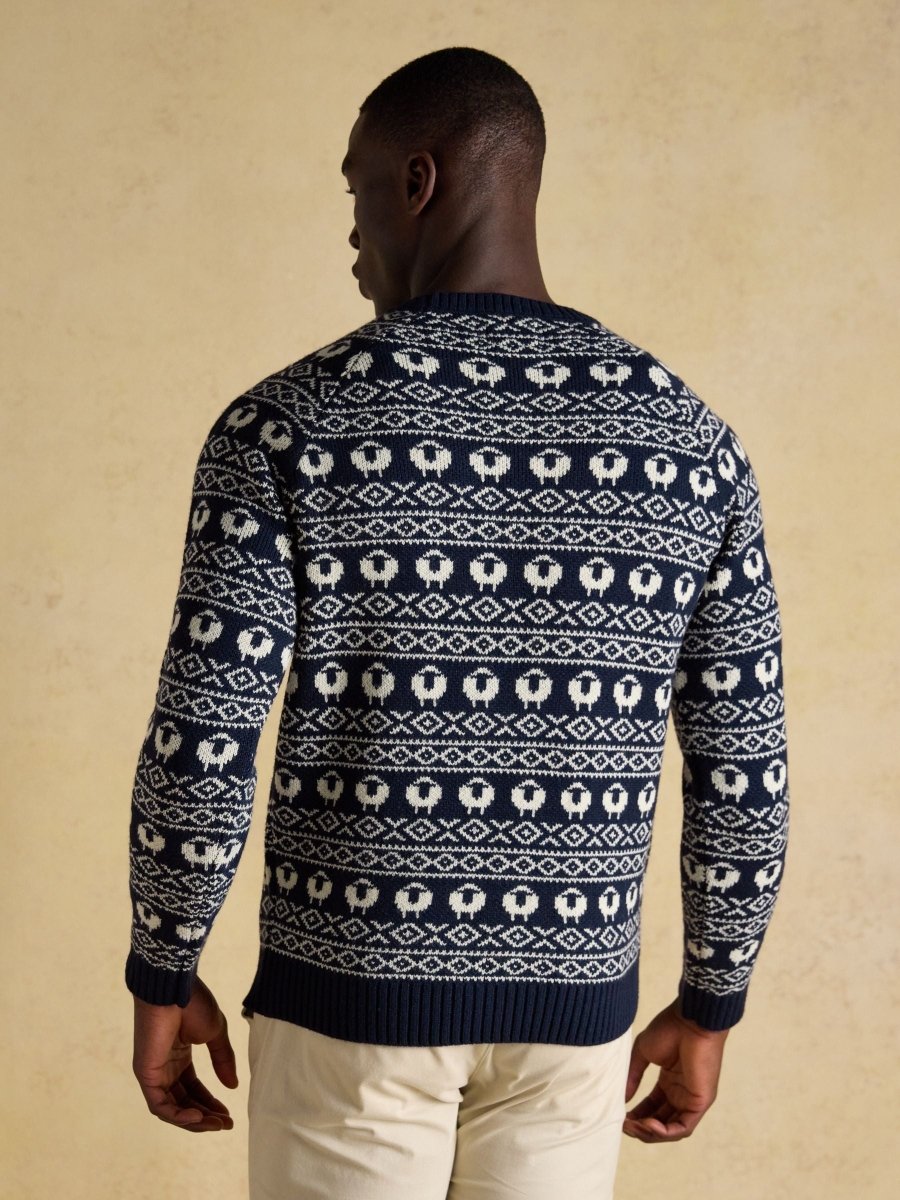 Baa Humbug Navy Intarsia Christmas Jumper - RUTHERFORD & Co