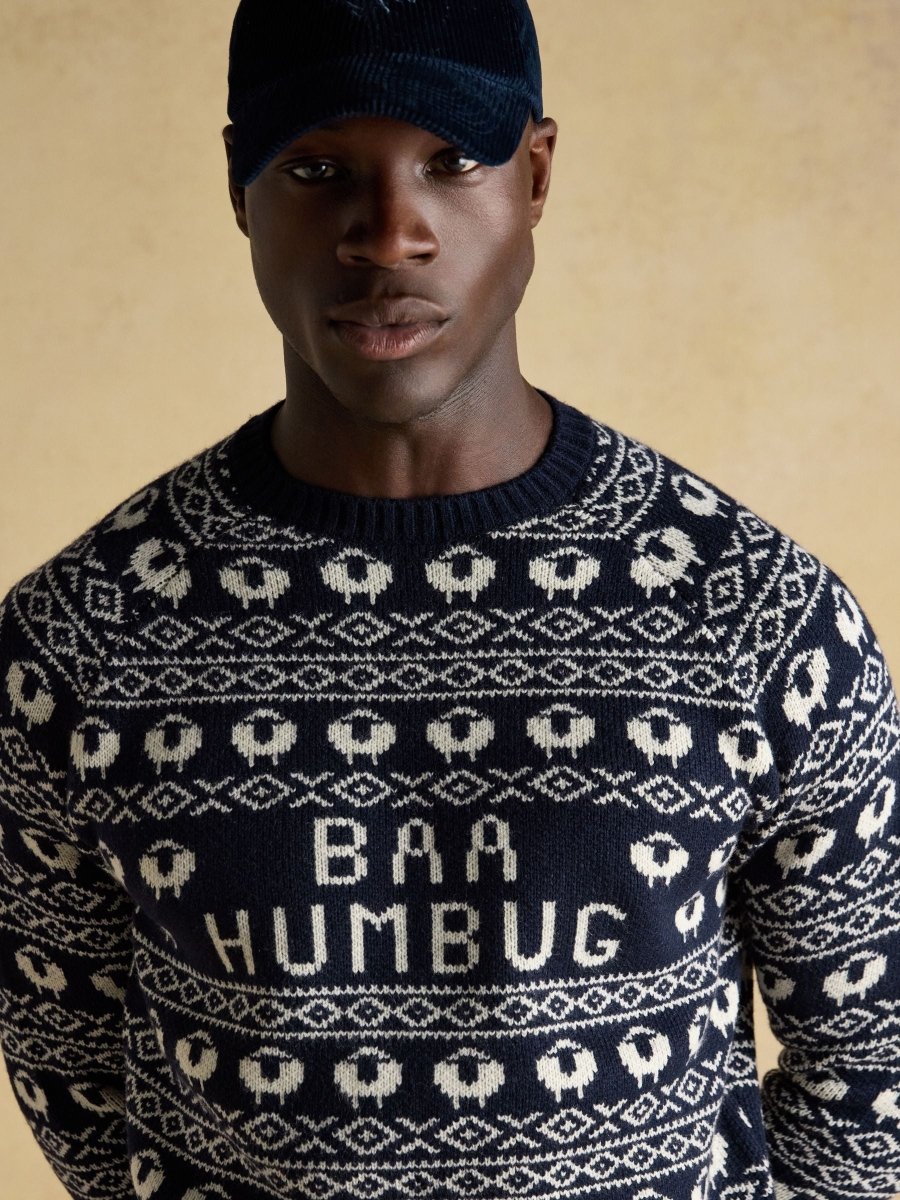 Baa Humbug Navy Intarsia Christmas Jumper - RUTHERFORD & Co
