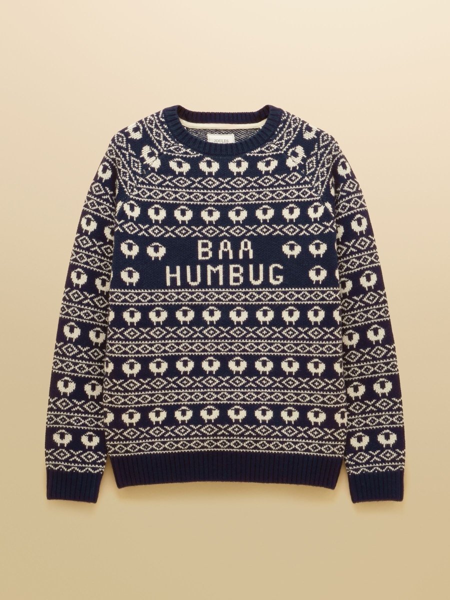 Baa Humbug Navy Intarsia Christmas Jumper - RUTHERFORD & Co