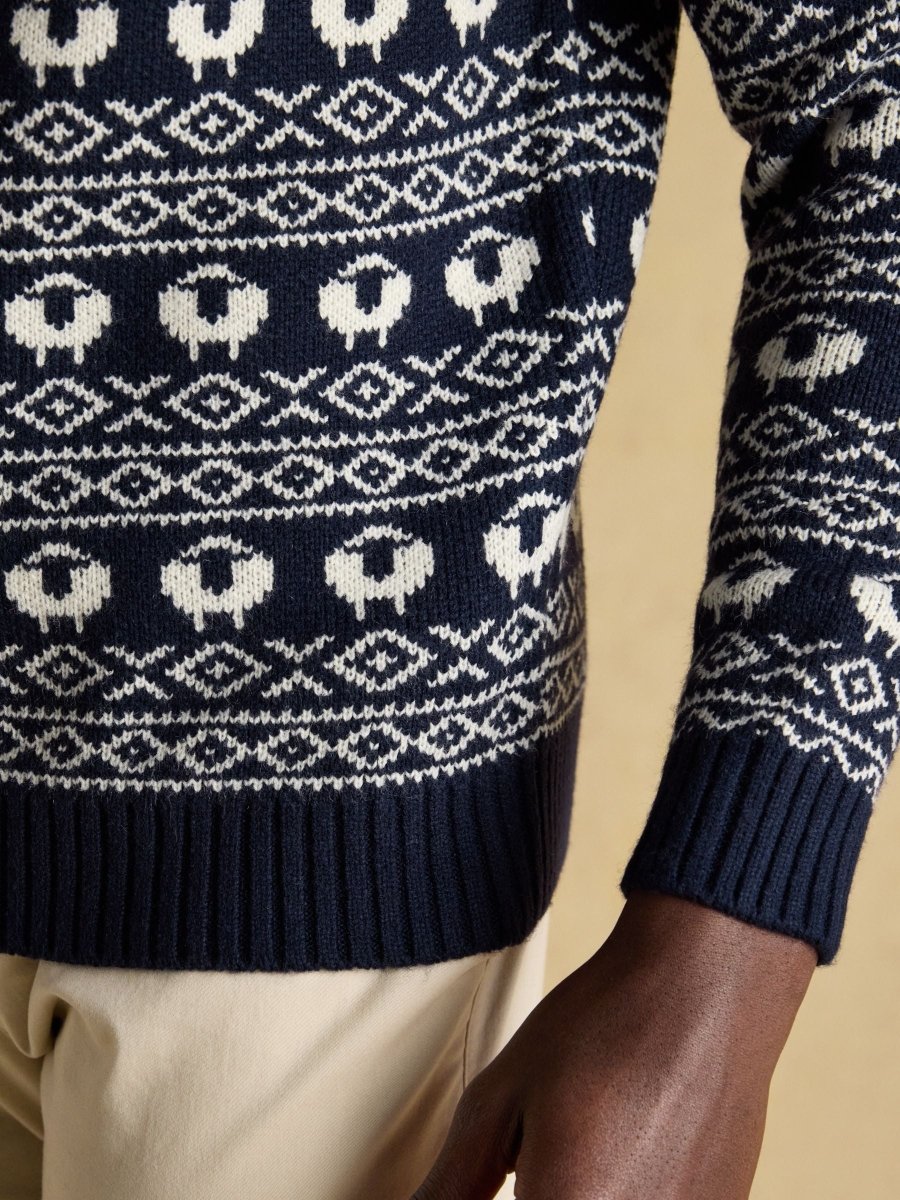 Baa Humbug Navy Intarsia Christmas Jumper - RUTHERFORD & Co
