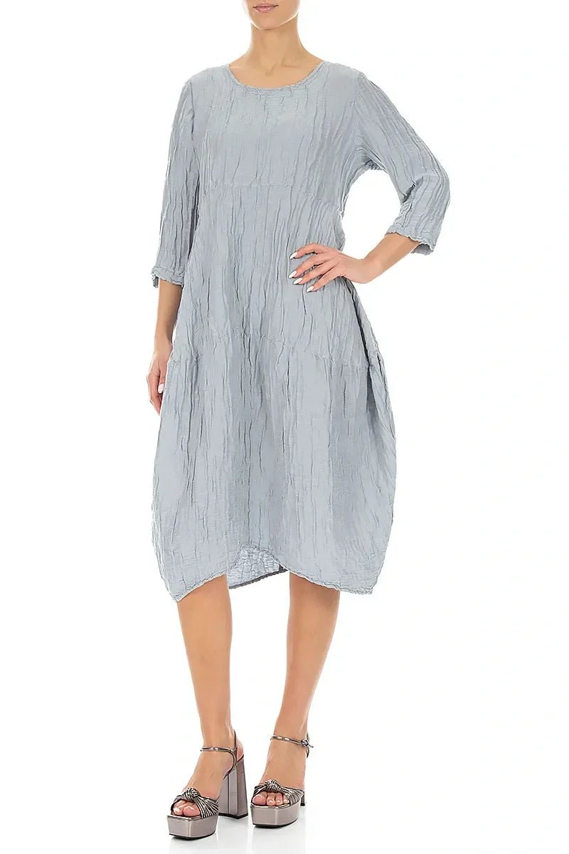 Balloon Crinkled Silver Grey Silk Linen Dress - RUTHERFORD & Co
