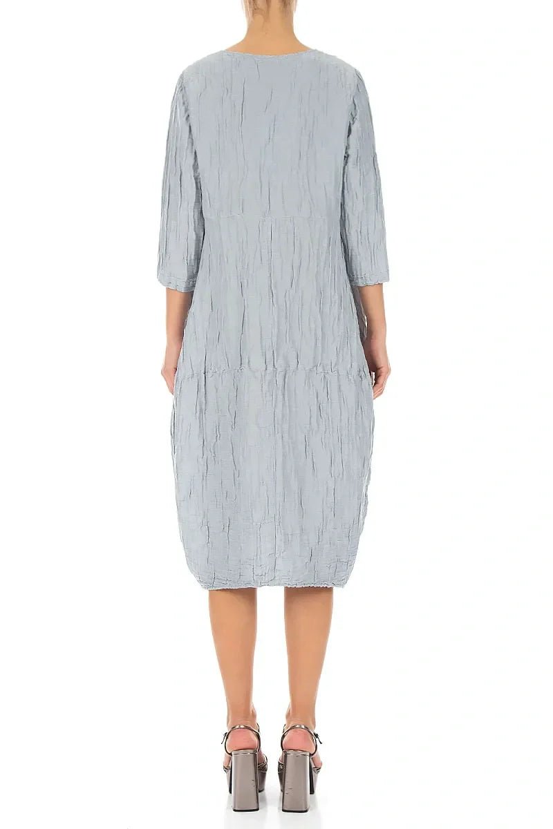 Balloon Crinkled Silver Grey Silk Linen Dress - RUTHERFORD & Co
